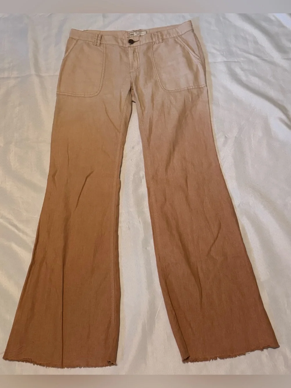 Free People Ombré Linen Blend Flare Bootcut Boho Pants Tan / Orange Rust Size 6